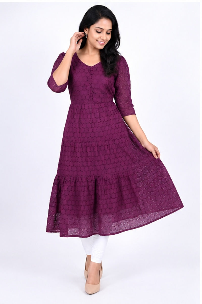 Women’s Purple Textured Flared Kurti