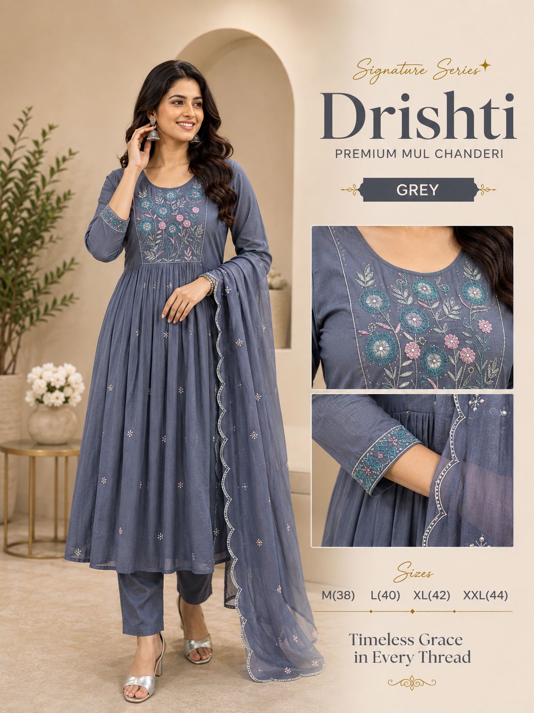 Premium MulChanderi Drishti Multi Shades Dress