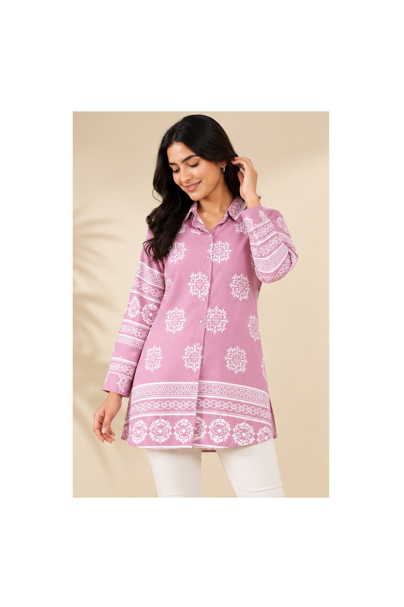 Women’s Pink Printed Longline Kurti