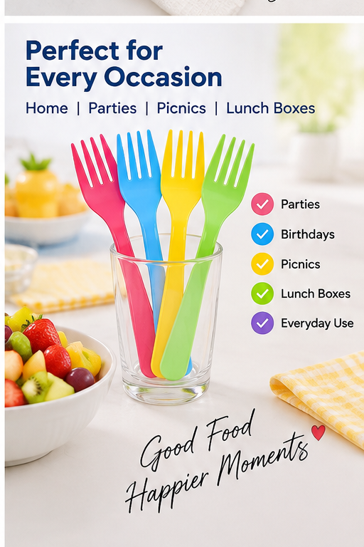 Colorful Food-Grade Plastic Fork Set – 12 Pieces