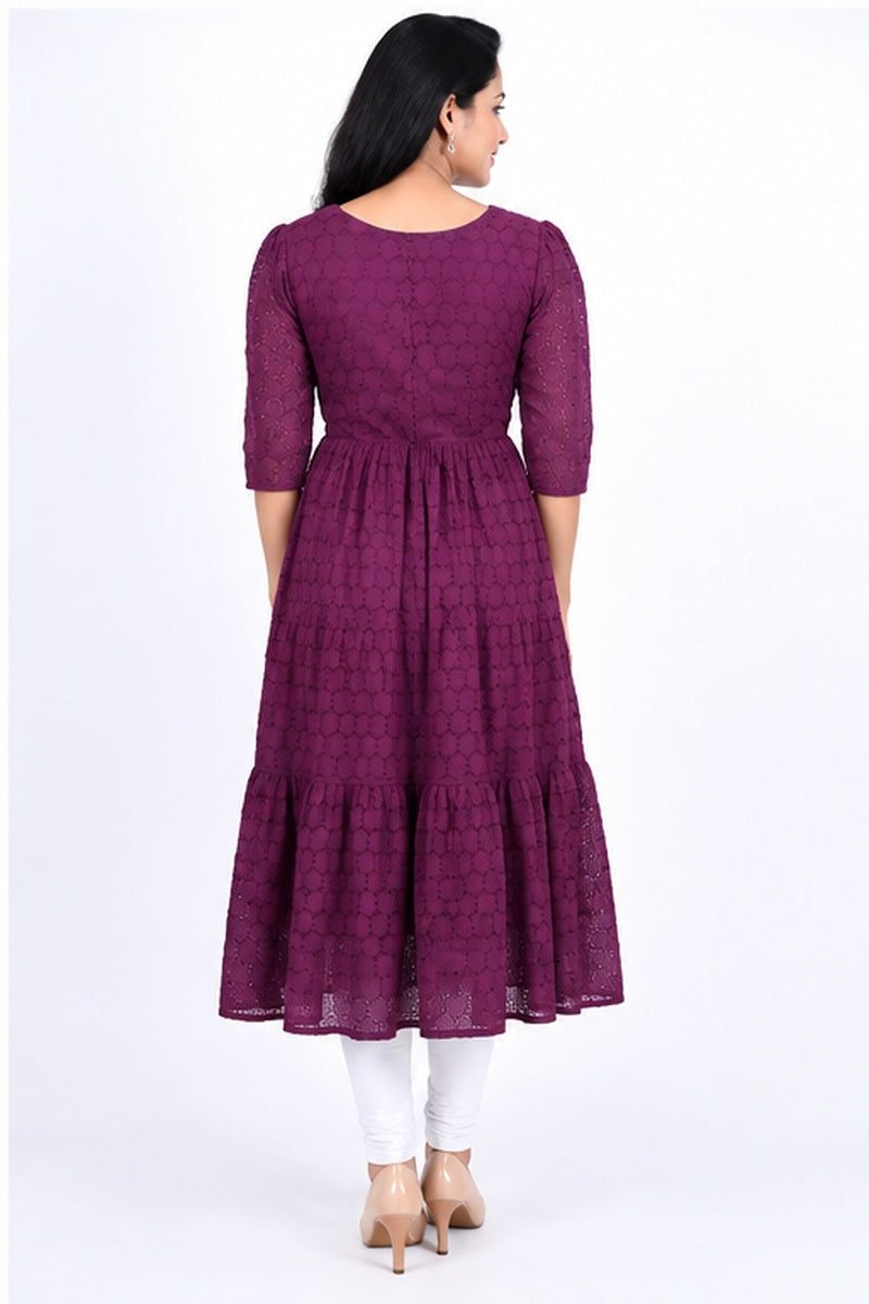 Women’s Purple Textured Flared Kurti