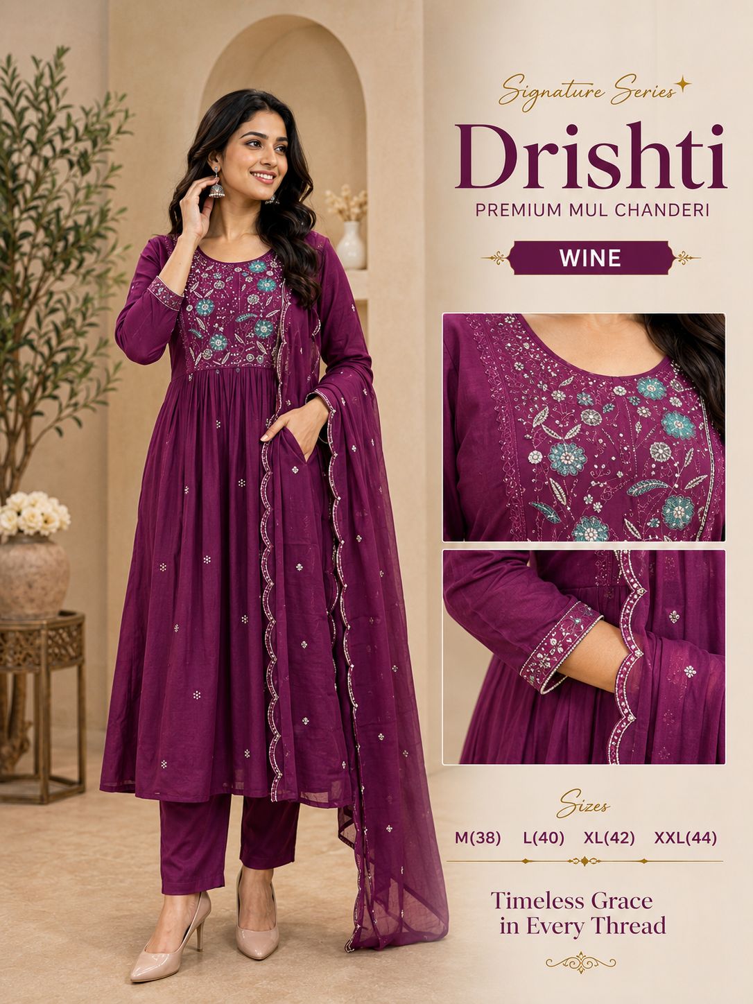 Premium MulChanderi Drishti Multi Shades Dress