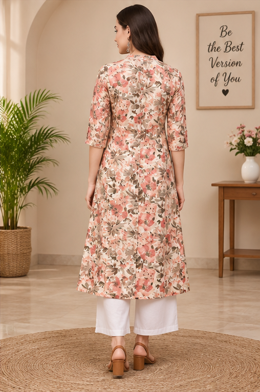 Women's Cotton Printed Floral Print Kurti (Multicolor, Cotton)