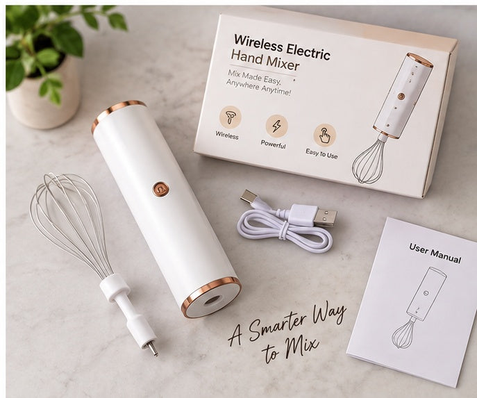 Wireless Electric Hand Mixer – Portable One-Touch Kitchen Mixer