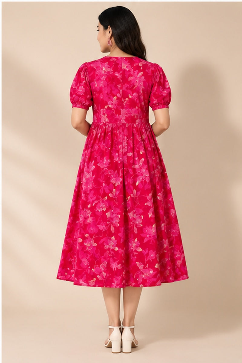Women’s Pink Floral Printed Flared Dress