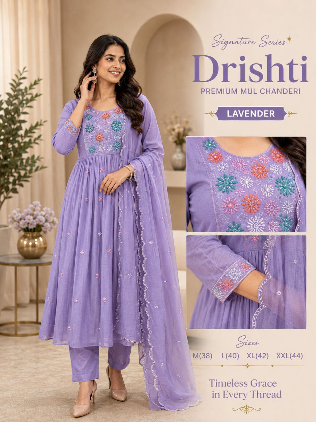 Premium MulChanderi Drishti Multi Shades Dress