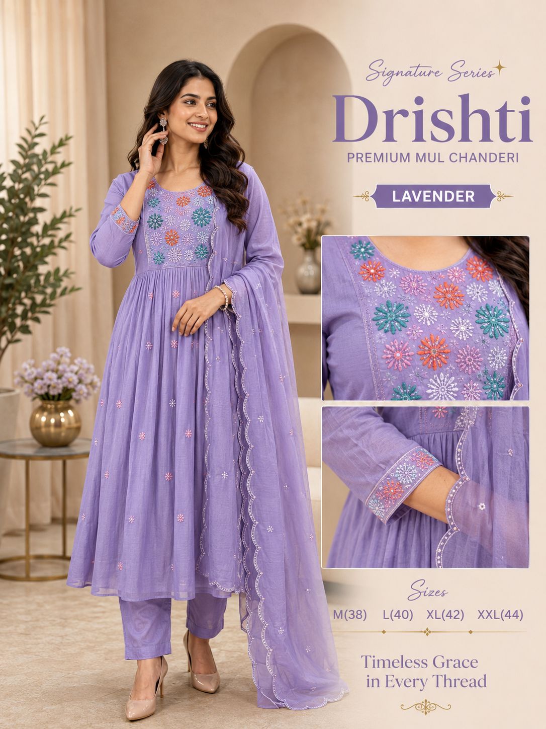 Premium MulChanderi Drishti Multi Shades Dress