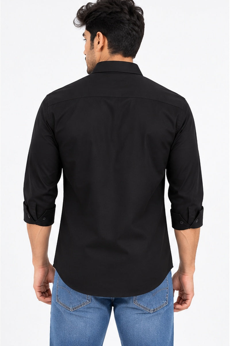 Men’s Black Cotton Slim-Fit Stain-Proof Casual Shirt