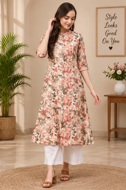 Women's Cotton Printed Floral Print Kurti (Multicolor, Cotton)