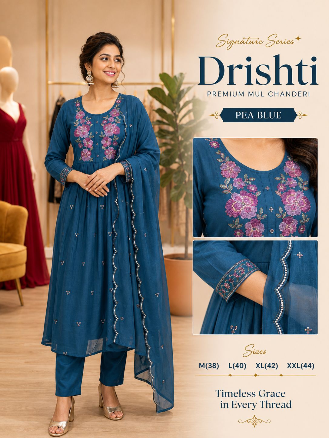 Premium MulChanderi Drishti Multi Shades Dress