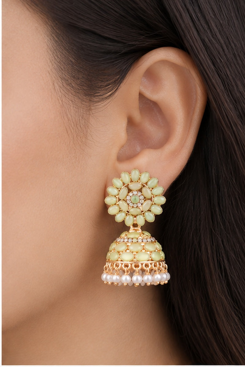 Green Stone Gold-Tone Jhumka Earrings