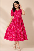 Women’s Pink Floral Printed Flared Dress