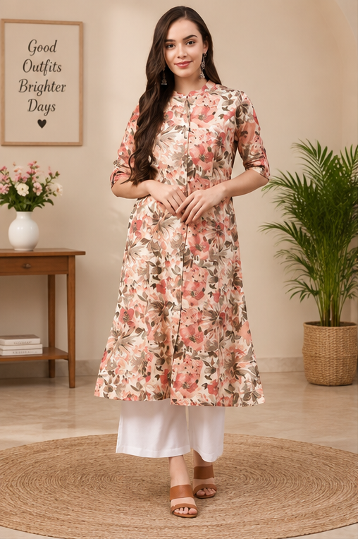 Women's Cotton Printed Floral Print Kurti (Multicolor, Cotton)