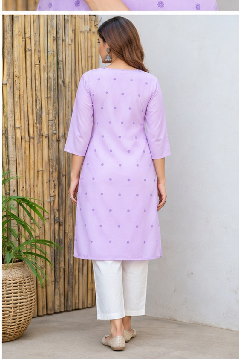 Women’s Lavender Viscose Rayon Floral Embroidered Short Kurti