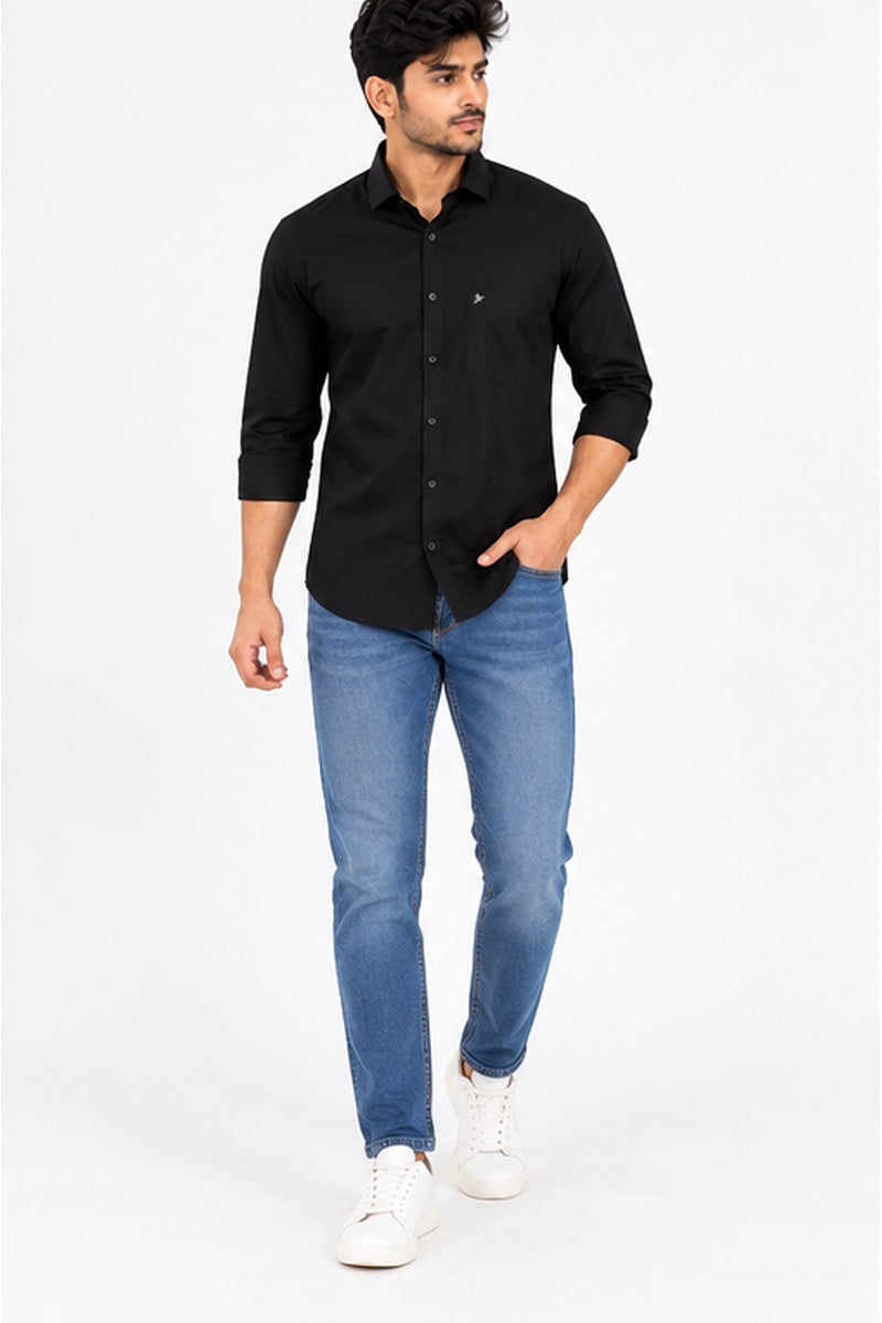 Men’s Black Cotton Slim-Fit Stain-Proof Casual Shirt