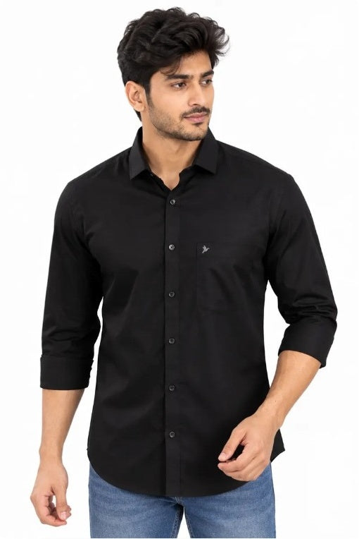 Men’s Black Cotton Slim-Fit Stain-Proof Casual Shirt