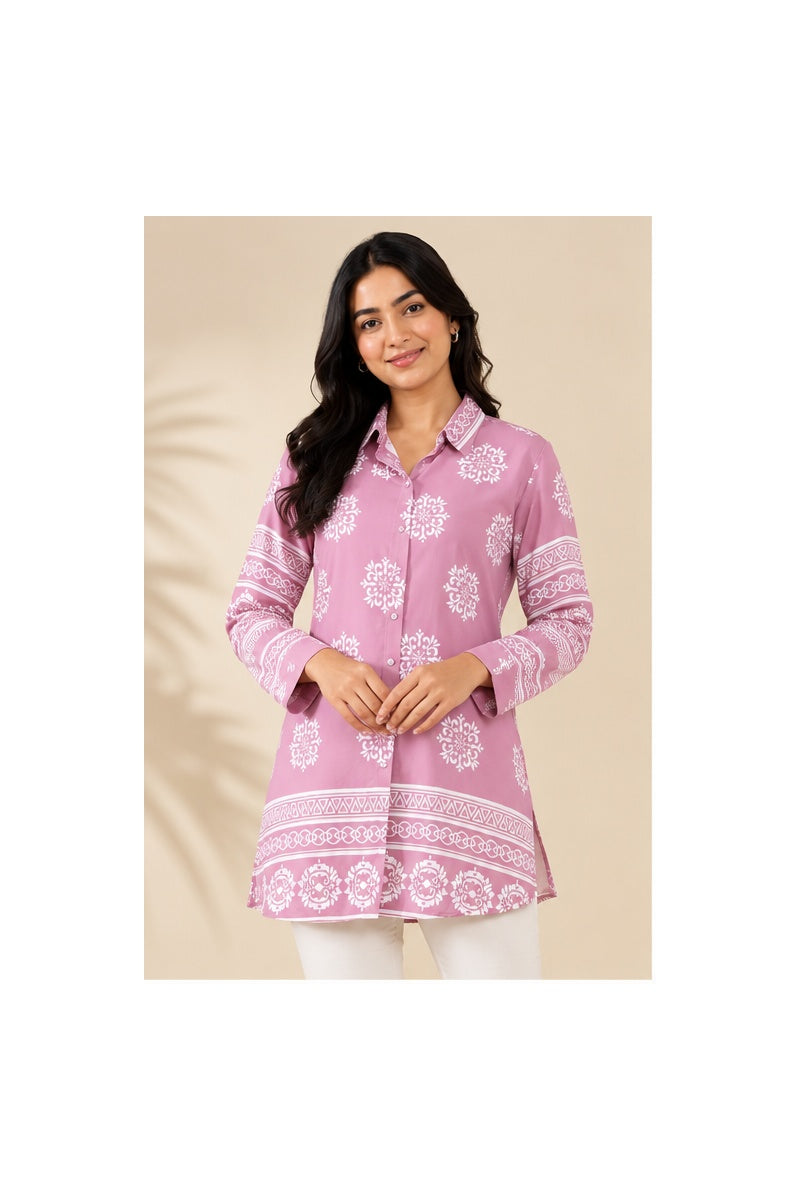 Women’s Pink Printed Longline Kurti