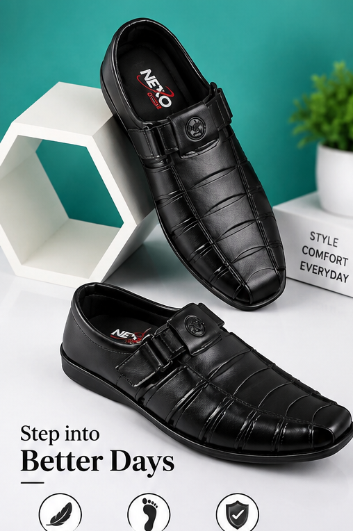 Men’s Black Casual Slip-On Sandals – Stylish & Comfortable Everyday Footwear