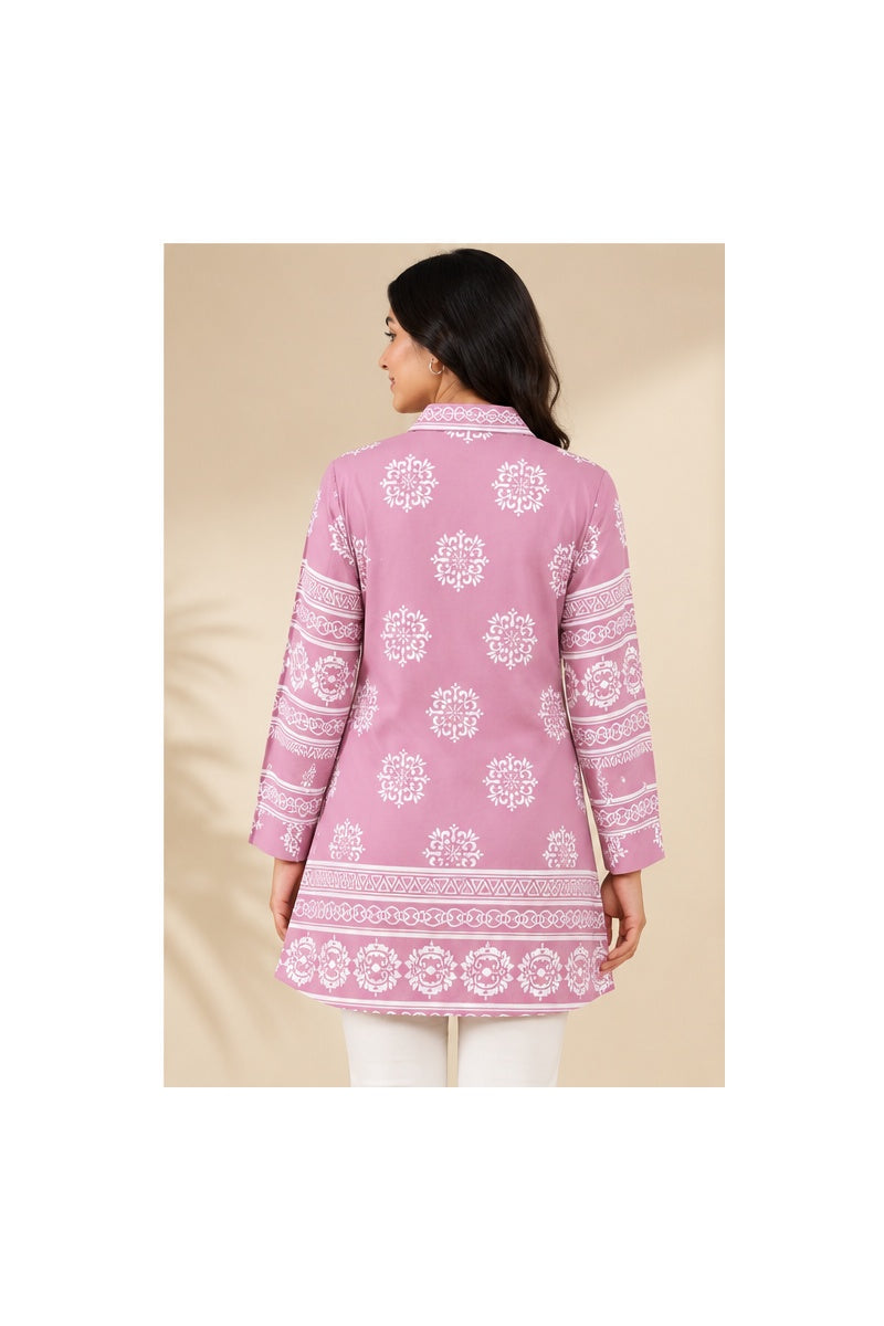 Women’s Pink Printed Longline Kurti