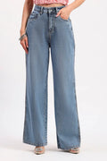 Blue Bow Print Wide Leg Women's Jeans