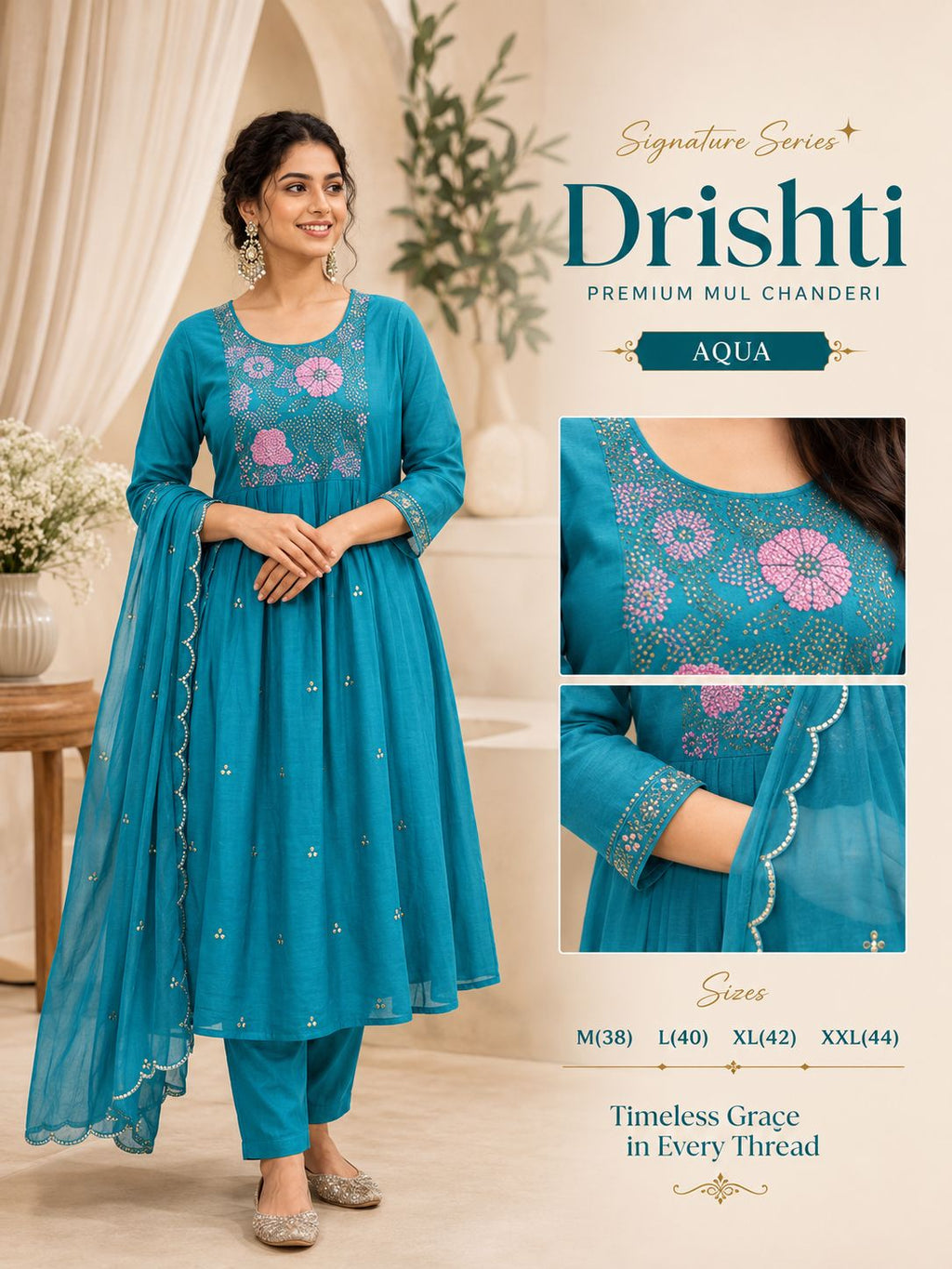 Premium MulChanderi Drishti Multi Shades Dress