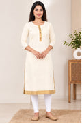 Women’s Cotton Solid Kurti with Golden Border – Elegant Everyday Wear