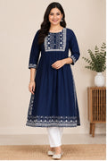 Women's Casual Rayon 3-4th Sleeves Kurti (Blue)