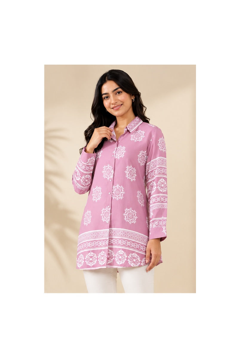 Women’s Pink Printed Longline Kurti