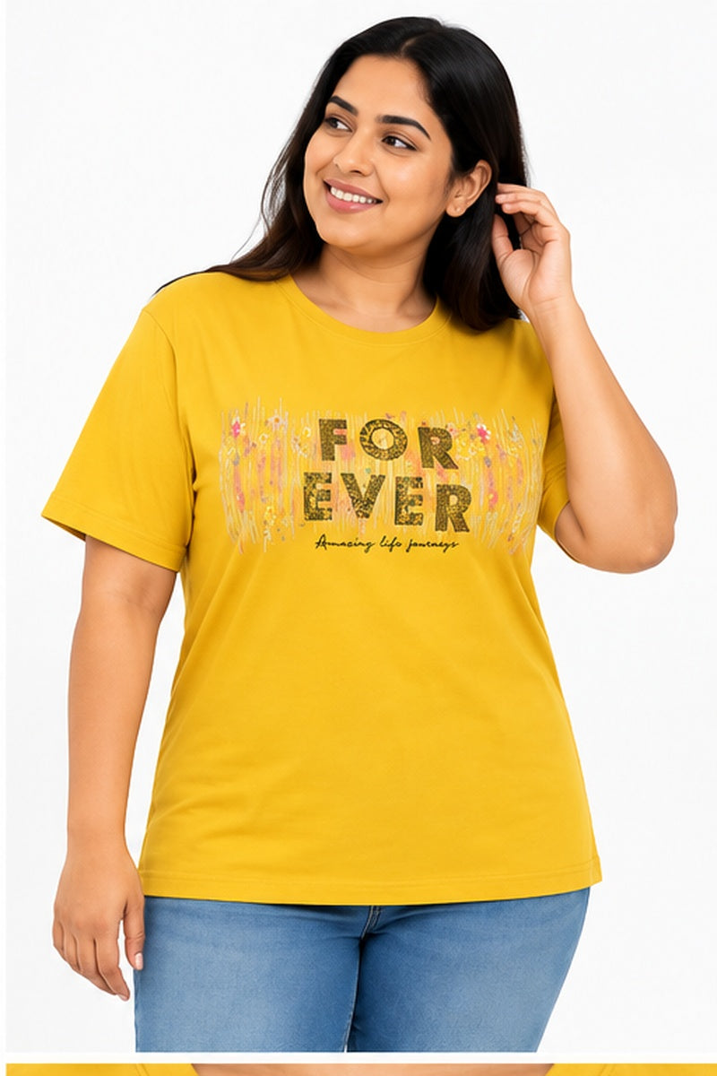 Cotton Blend Typographic Printed plus Size T Shirt