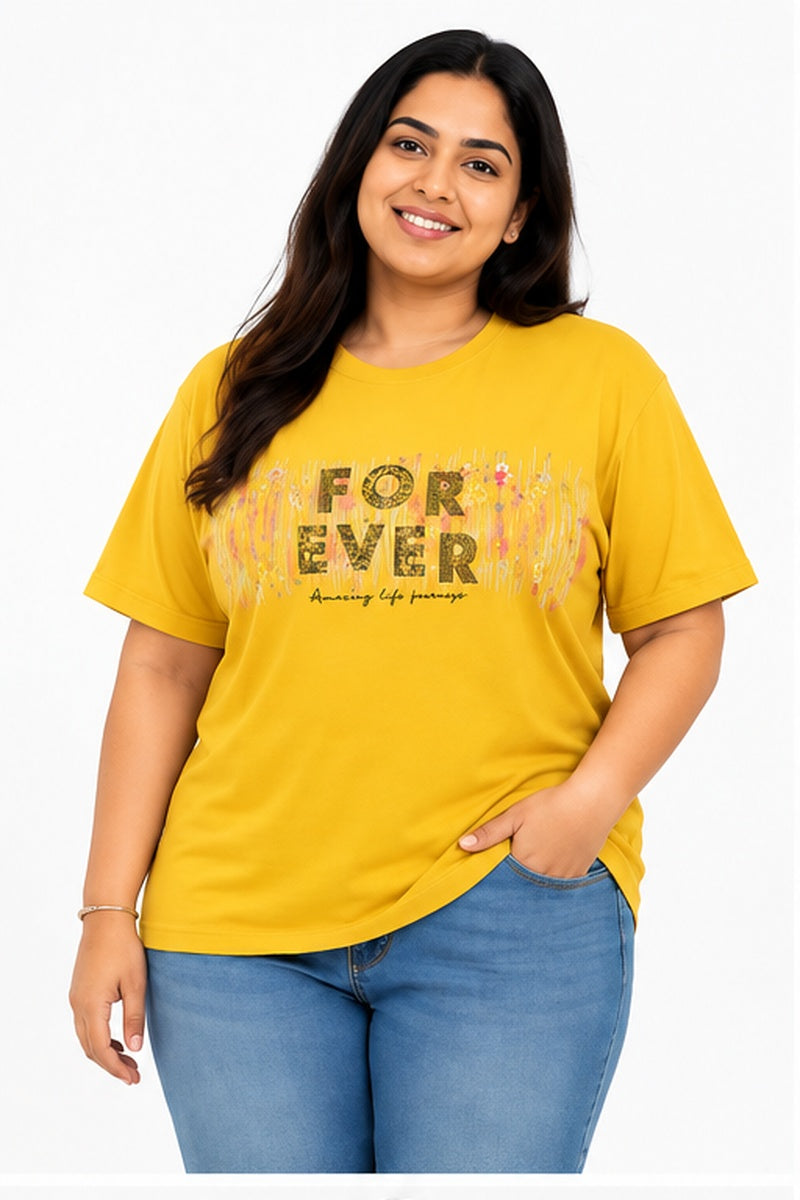 Cotton Blend Typographic Printed plus Size T Shirt