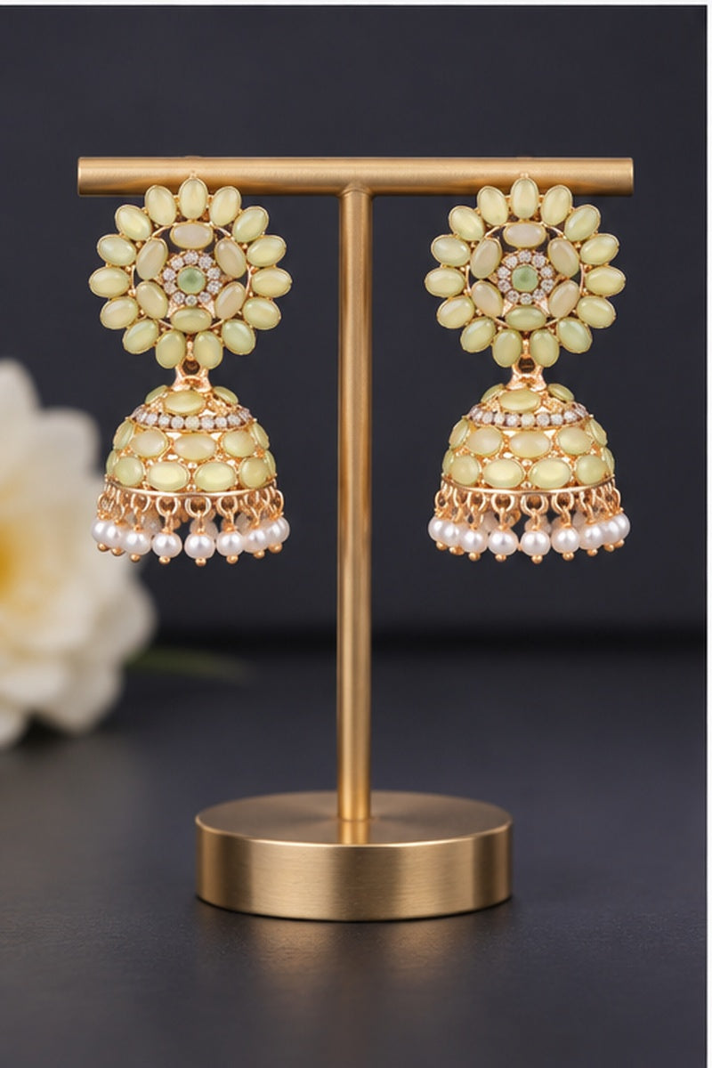 Green Stone Gold-Tone Jhumka Earrings