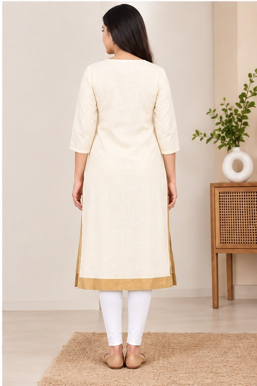 Women’s Cotton Solid Kurti with Golden Border – Elegant Everyday Wear