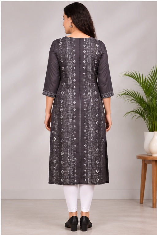 Women’s Black Cotton Printed Straight Kurti – Elegant Floral & Geometric Design