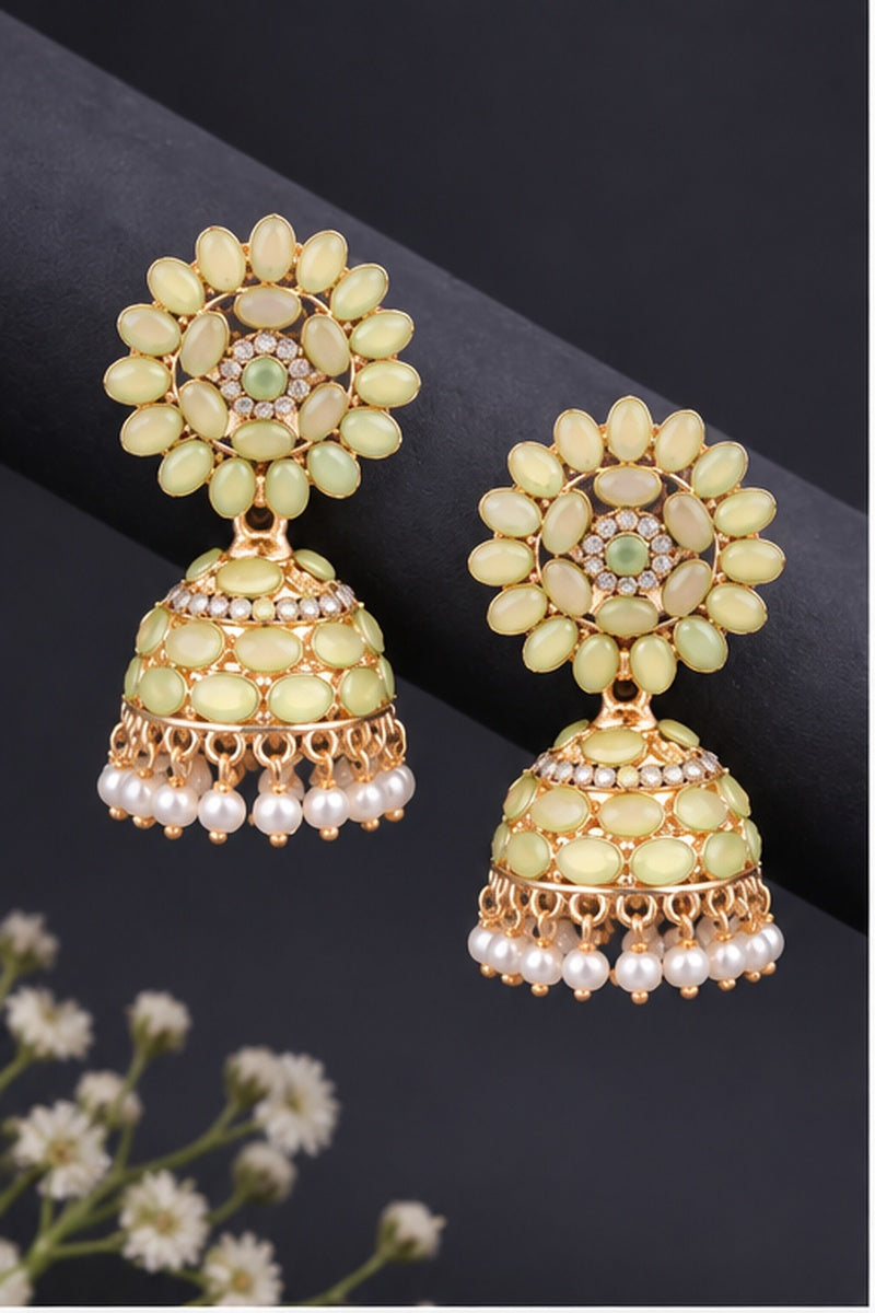 Green Stone Gold-Tone Jhumka Earrings