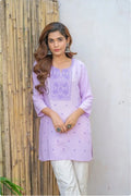 Women’s Lavender Viscose Rayon Floral Embroidered Short Kurti