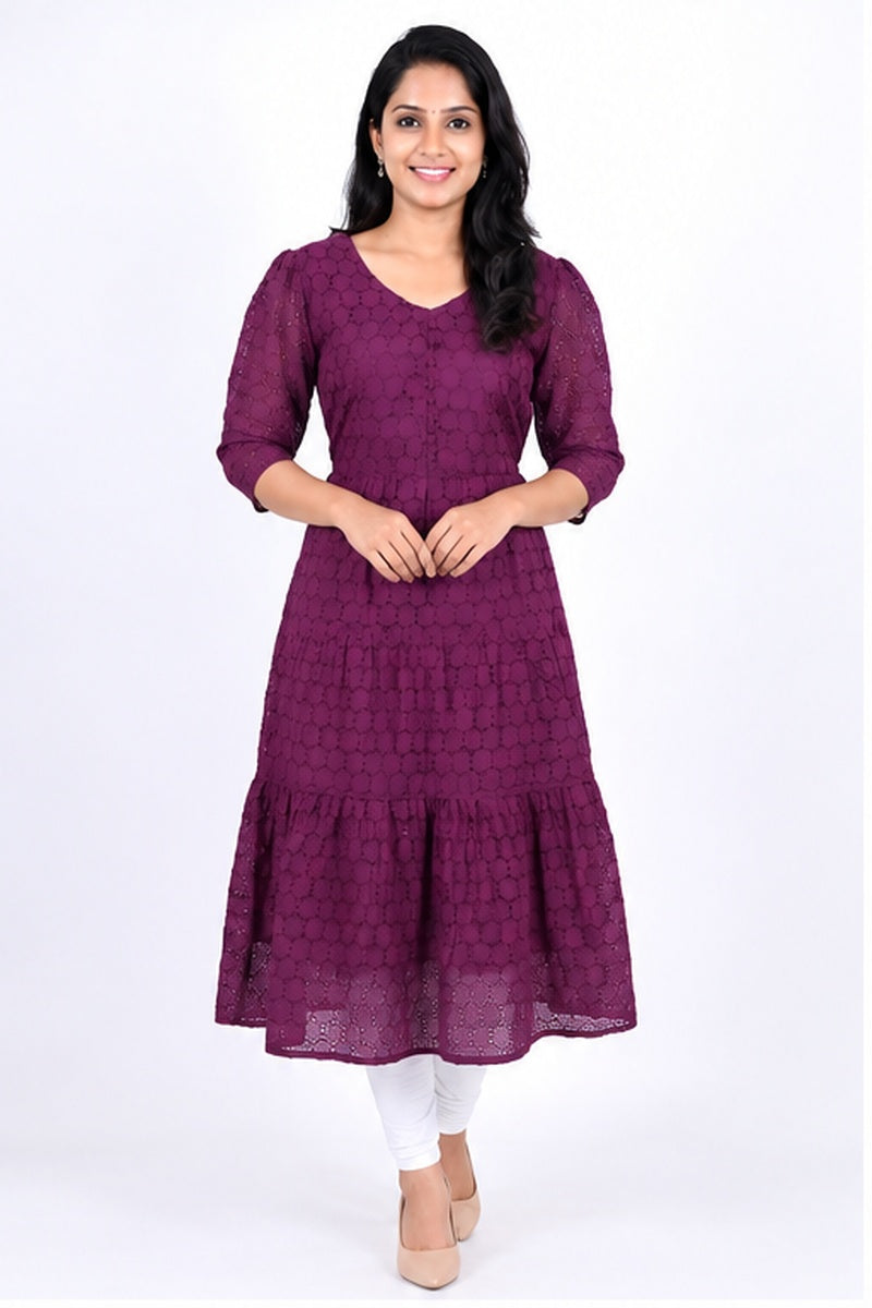 Women’s Purple Textured Flared Kurti