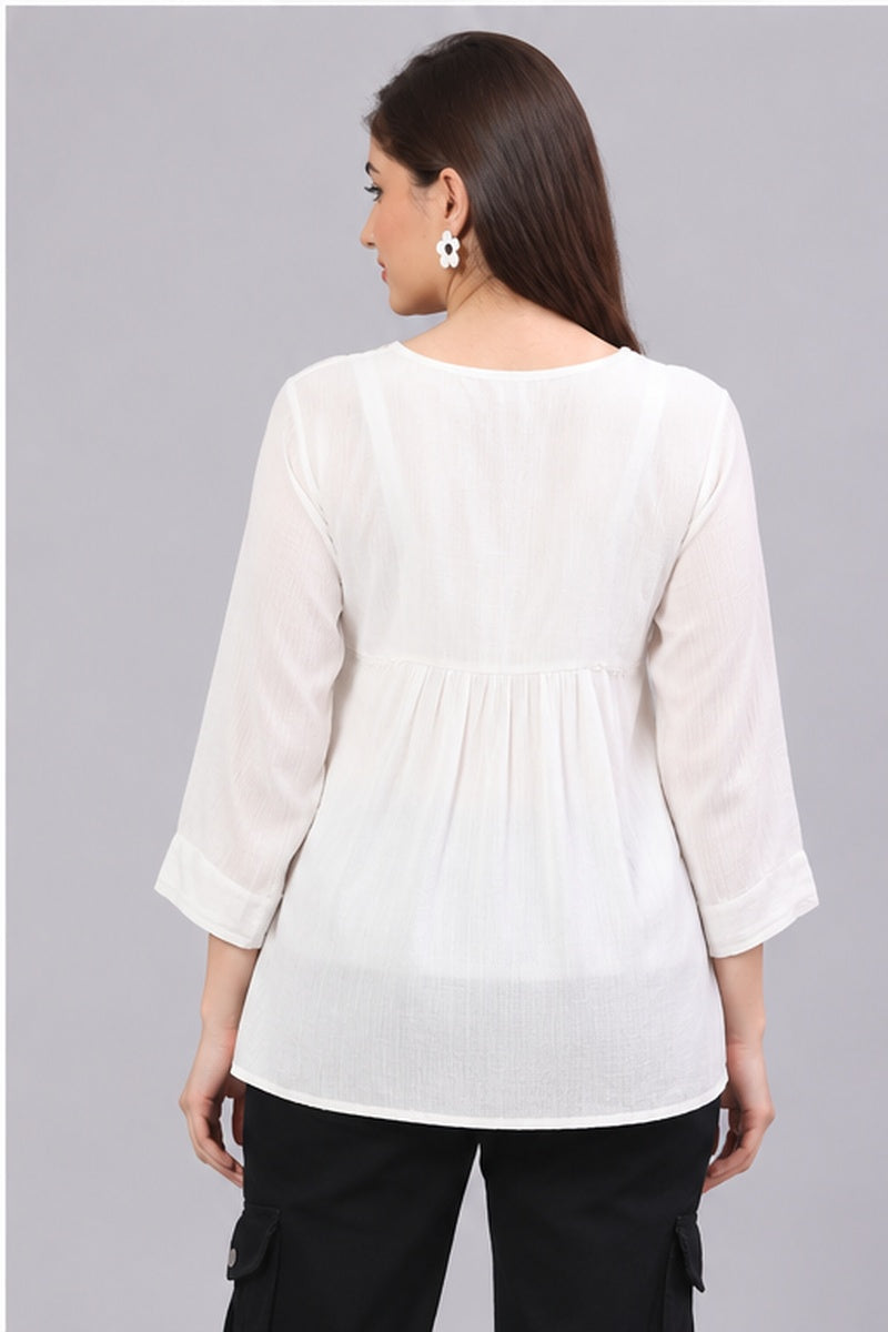 Women’s White Embroidered Flared Top