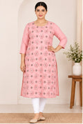 Women’s Pink Cotton Blend Printed Straight-Cut Kurti – Plus Size