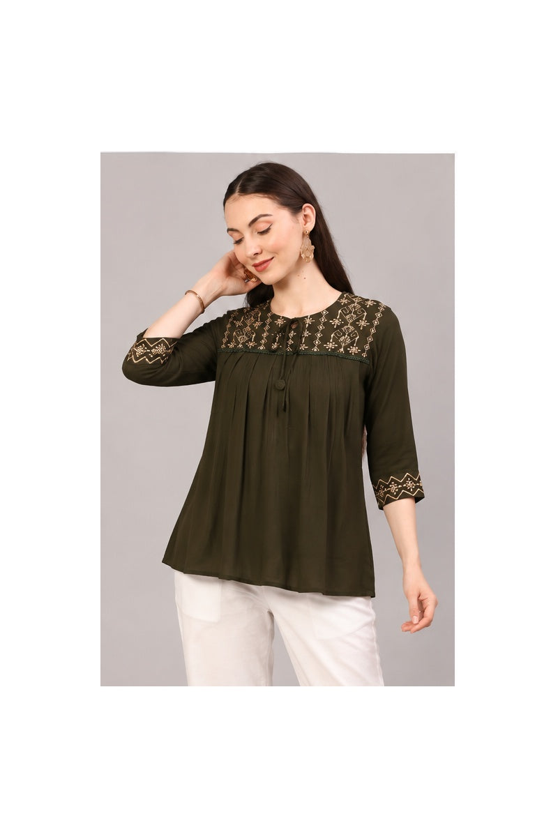 Women’s Olive Green Embroidered Top