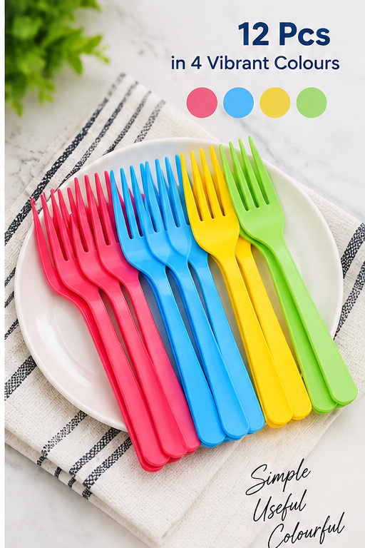 Colorful Food-Grade Plastic Fork Set – 12 Pieces