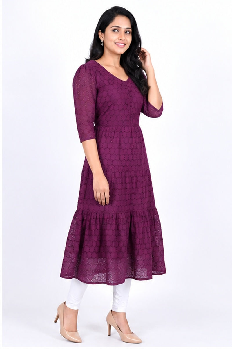 Women’s Purple Textured Flared Kurti