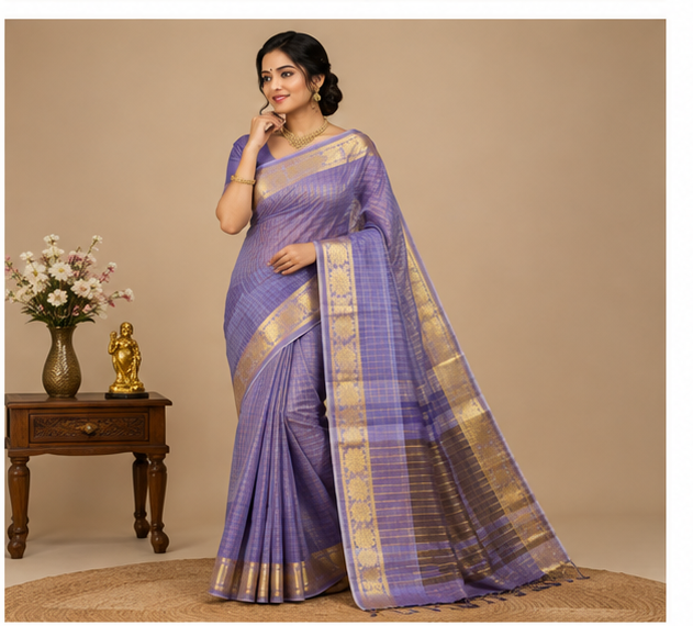 Checked Design Soft Silk
