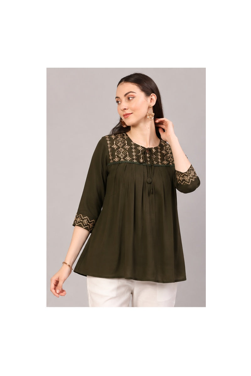 Women’s Olive Green Embroidered Top